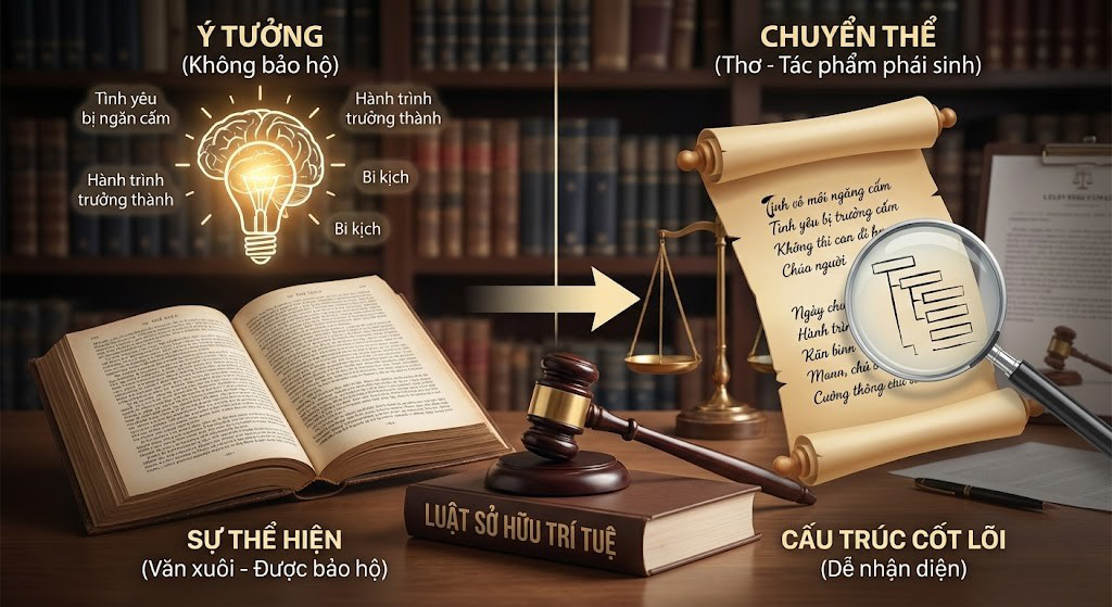 Nguyên tắc nền tảng: Luật không bảo hộ ý tưởng, nhưng bảo hộ sự thể hiện